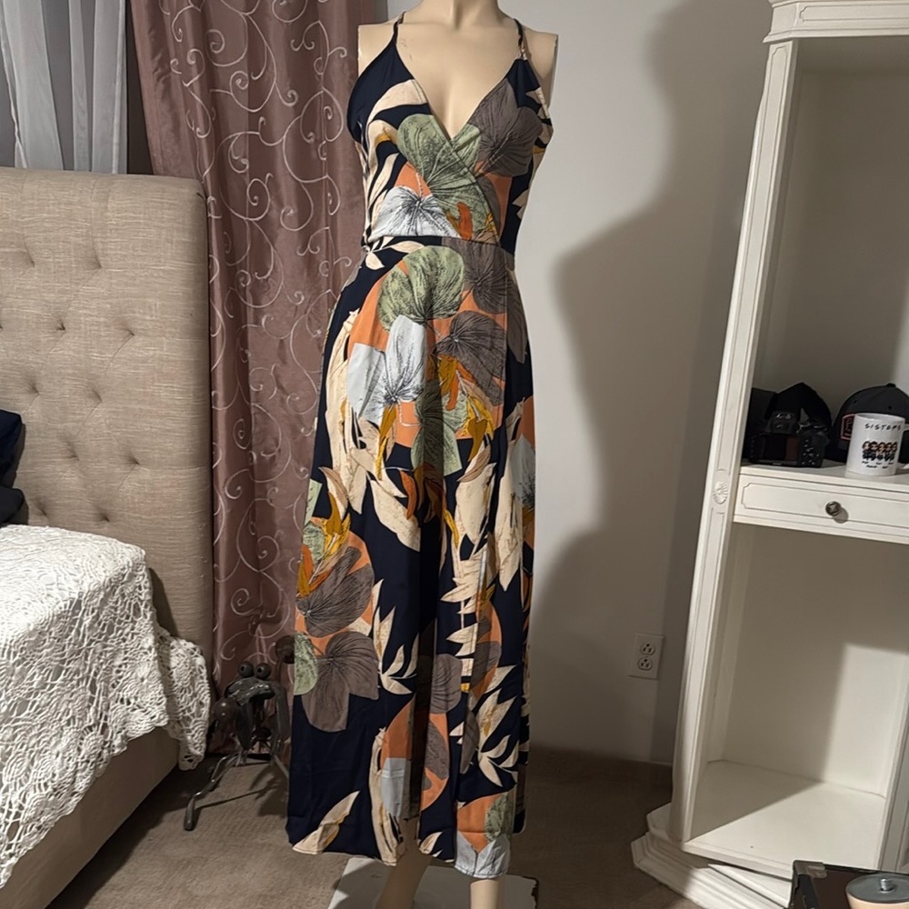 Floral Maxi Dress in Navy and Orange